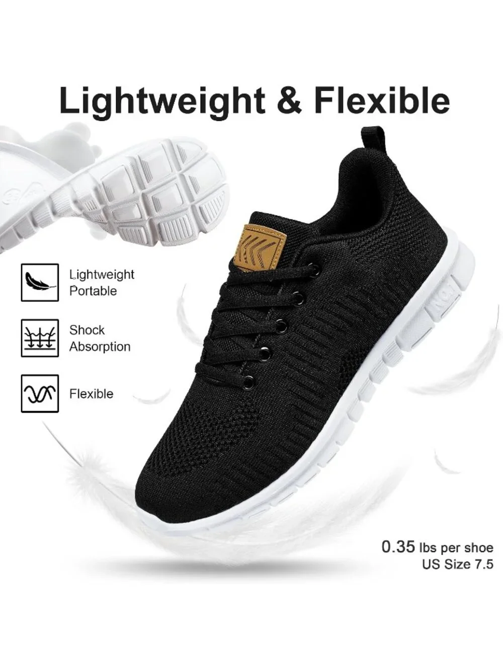 Women's Black Lightweight Non Slip Comfortable Breathable Pull On Sneakers